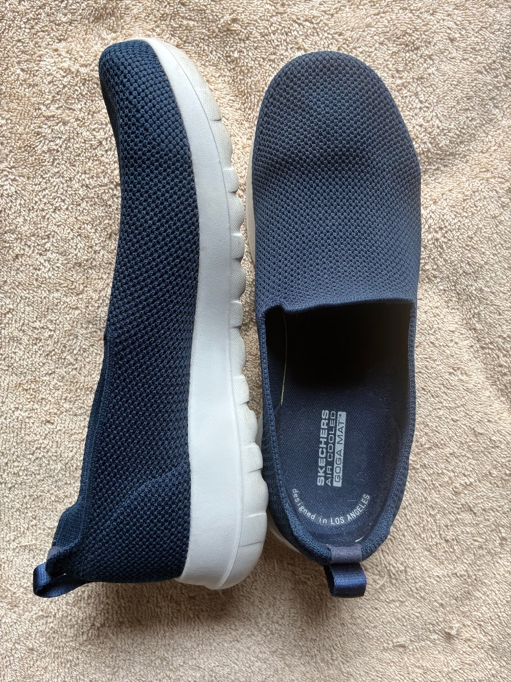 Skechers 7.5 Navy Slip-On Loafers with White Sole